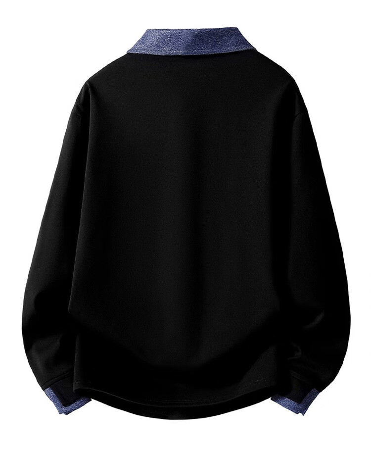 JEEP SPIRIT Men's American Style Turn-Down Collar Sweatshirt Spring Fake Two-Piece Color Block Long Sleeve Shirt Black M 4