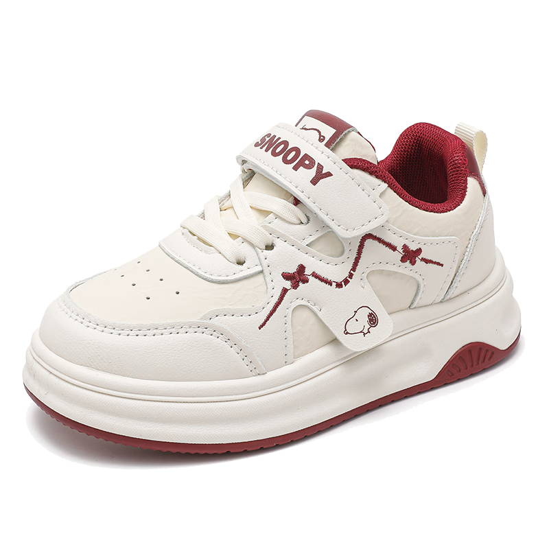 SNOOPY Girls Soft Sole Sports Shoes Children's Campus Lightweight White Casual Sneakers 0012 Beige/Deep Purple Size 37