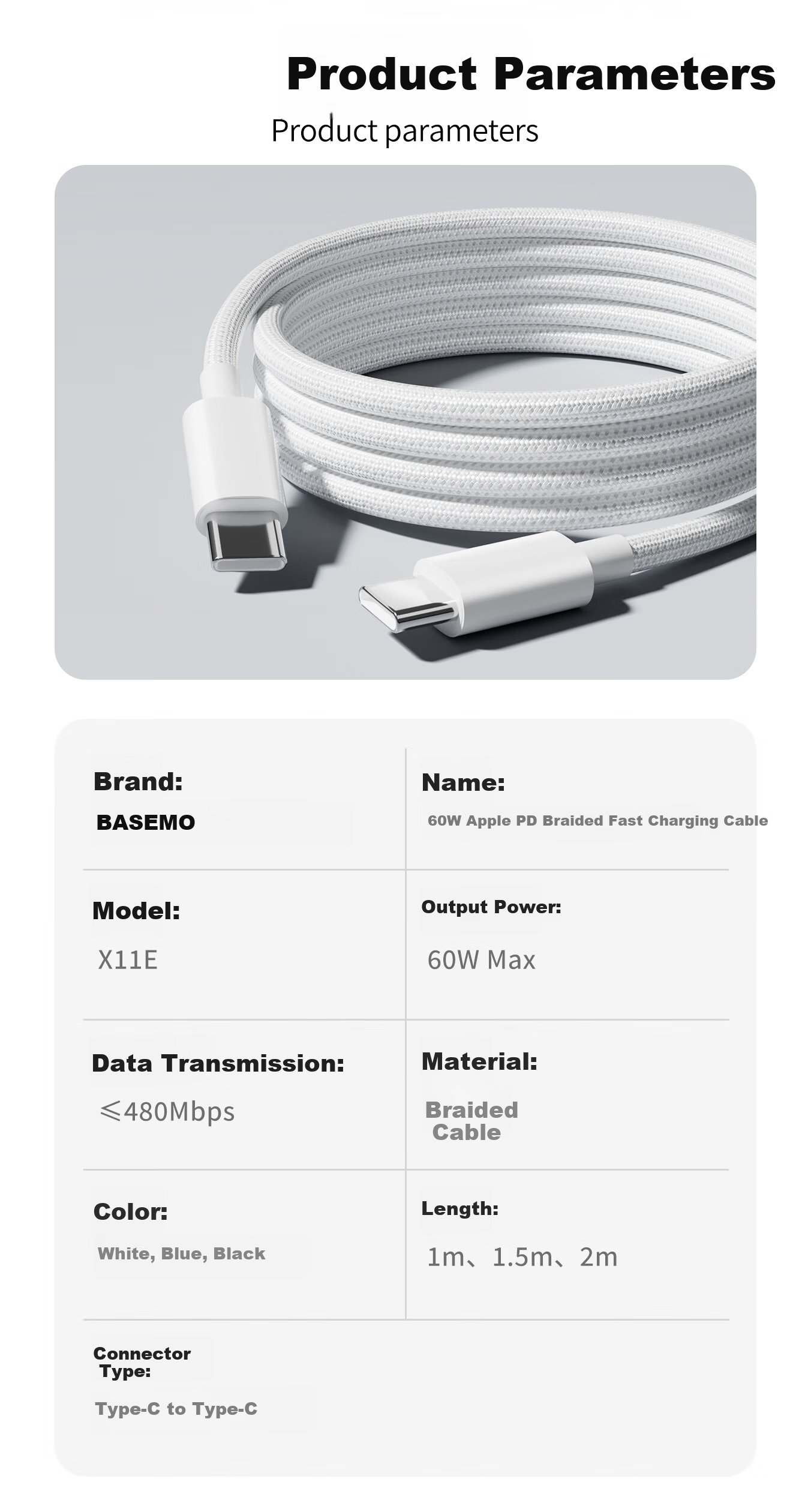 Beimo Compatible Apple 17/16/15 Charging Cable Type-C Data Cable Dual-Head PD 60W Fast Charging for iPhone 17/15 Pro Max Tablet iPad Laptop 2m Black 4