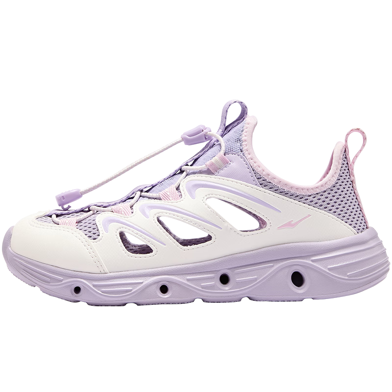 ERKE Kids Girls Beach Sandals Children's Summer Hollow-out Drawstring Sandals Galaxy Purple/Microcrystalline White Size 30