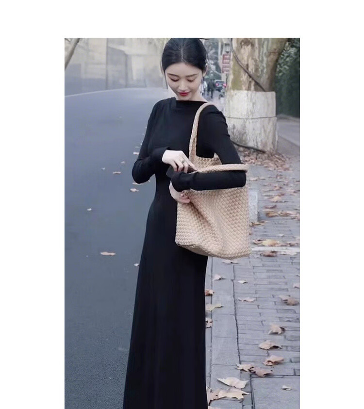 MT Elegant Curve Spring French Style Off-Shoulder Waist-Slimming High-Quality Knit Long Dress for Women 8