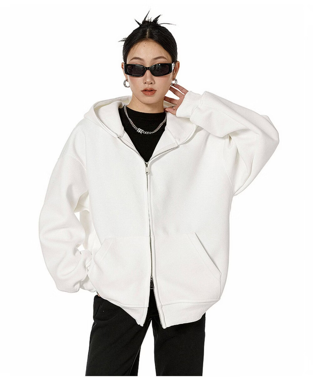 ICH MODE Women's American Style Hoodie Jacket 2026 Spring Autumn New Loose Fit Zip-up Lazy Long Sleeve Top Black S 24