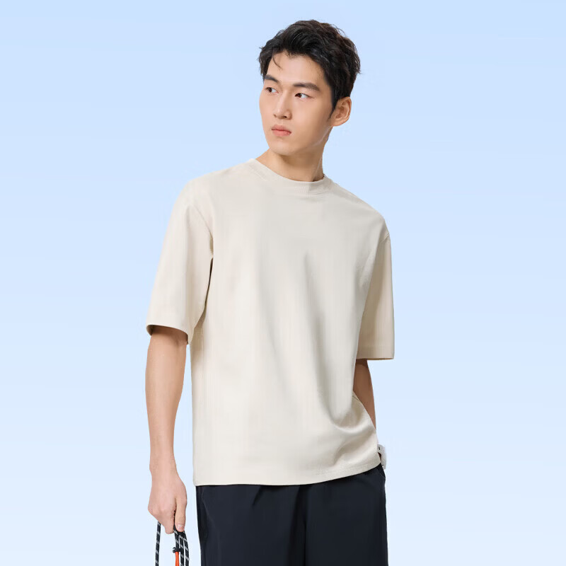 CAMEL Quick-Dry Short Sleeve T-Shirt Men Casual Loose Solid Color Cotton-Feel Top C16BARLG019 Light Khaki L