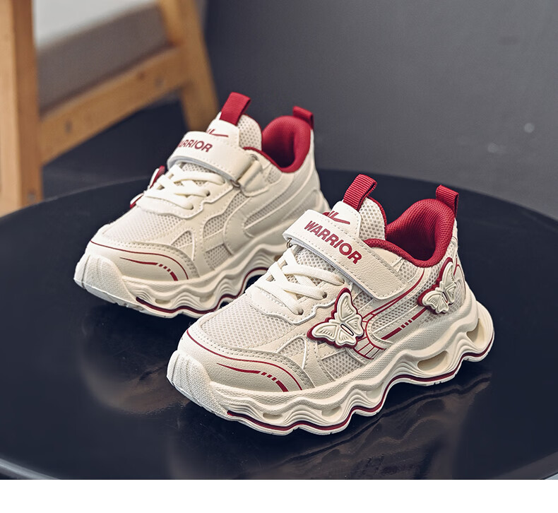 Warrior Spring-Autumn Girls' Versatile Dad Sneakers Breathable Mesh Casual Sports Shoes WZ-2201 Rice Wine Red Size 31 12