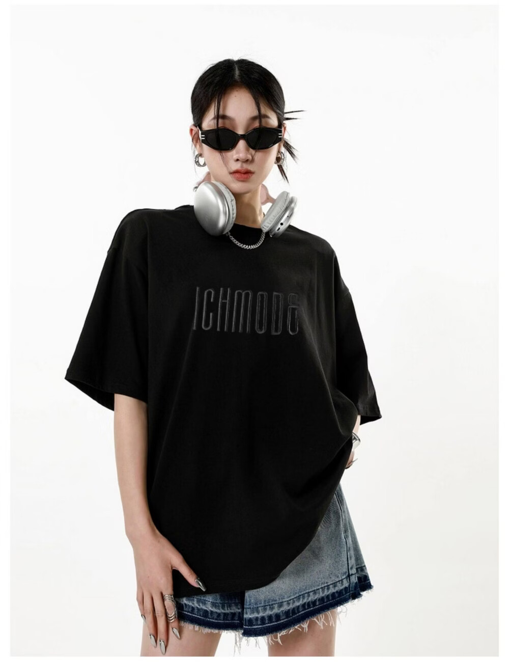 ICH MODE American Vintage Heavyweight Short Sleeve T-Shirt Women Summer New High Street Loose Half Sleeve Top Gray S 9