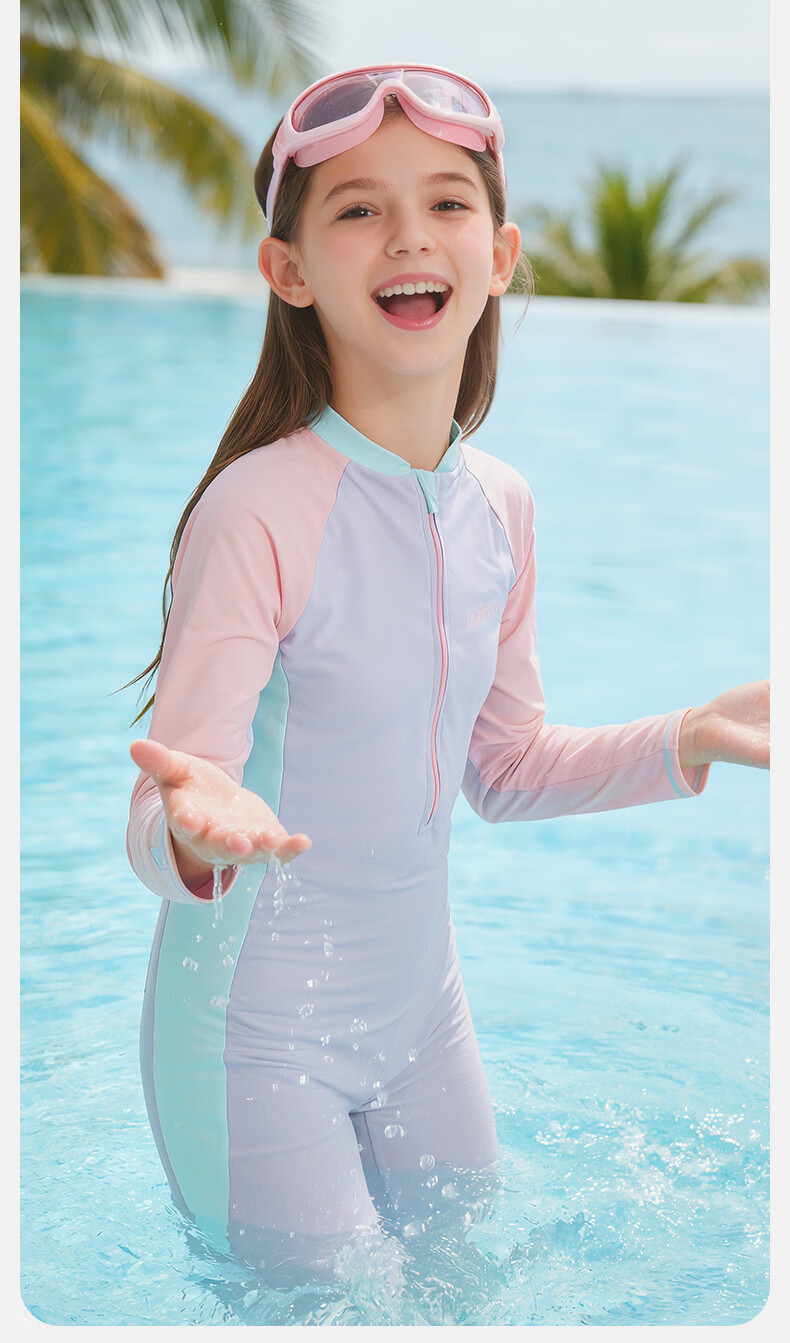 LI-NING Kids Girls Long Sleeve Long Pants Warm Professional One-Piece Surfing Diving Swimming Suit 7191 Purple Size 150 6