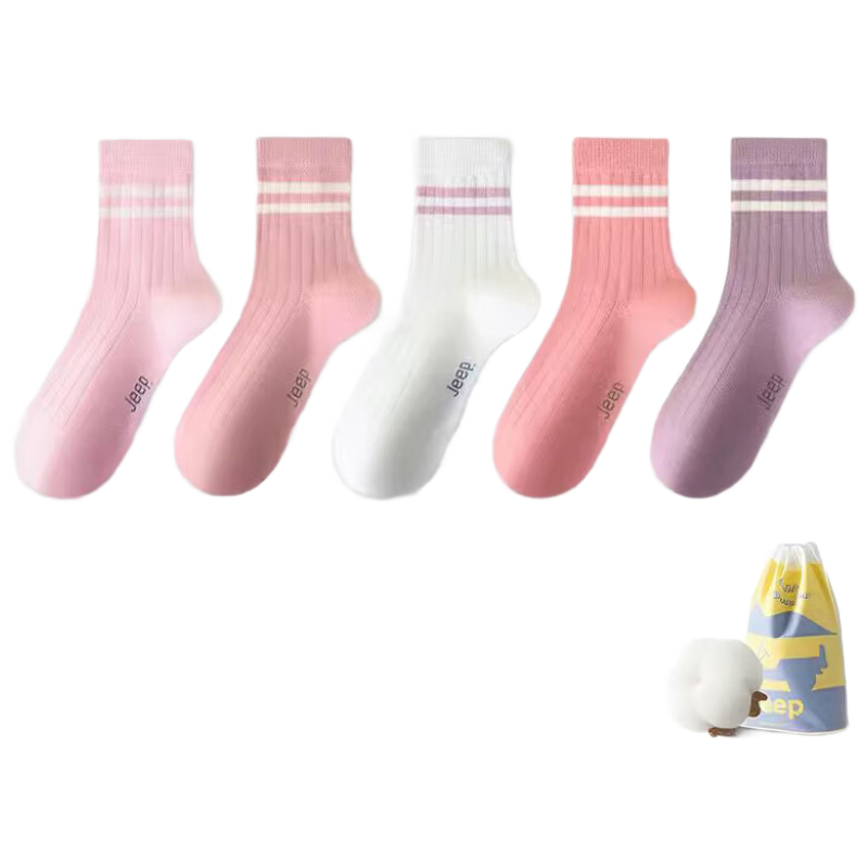 JEEP Kids Socks Girls Summer 100% Cotton Yarn 10A Antibacterial Odor-Resistant Breathable Sports Mid-Calf Youth Girls Socks