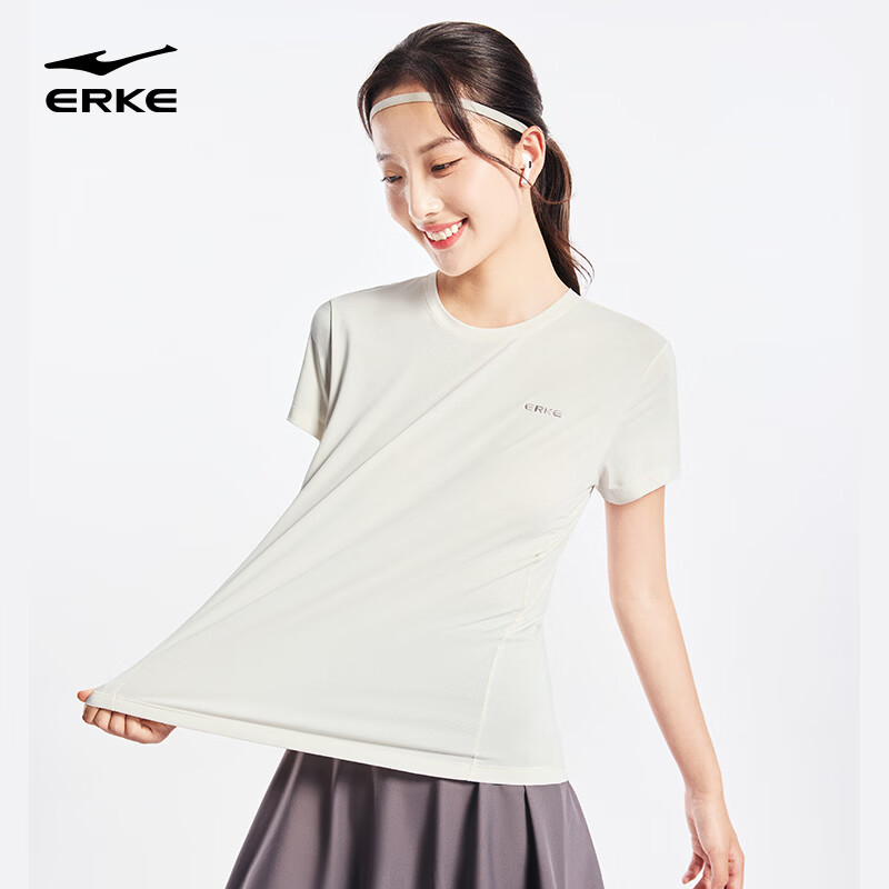Erke Women's Summer New Round Neck Ice Cool Quick-Dry Solid Color Casual Sports T-Shirt