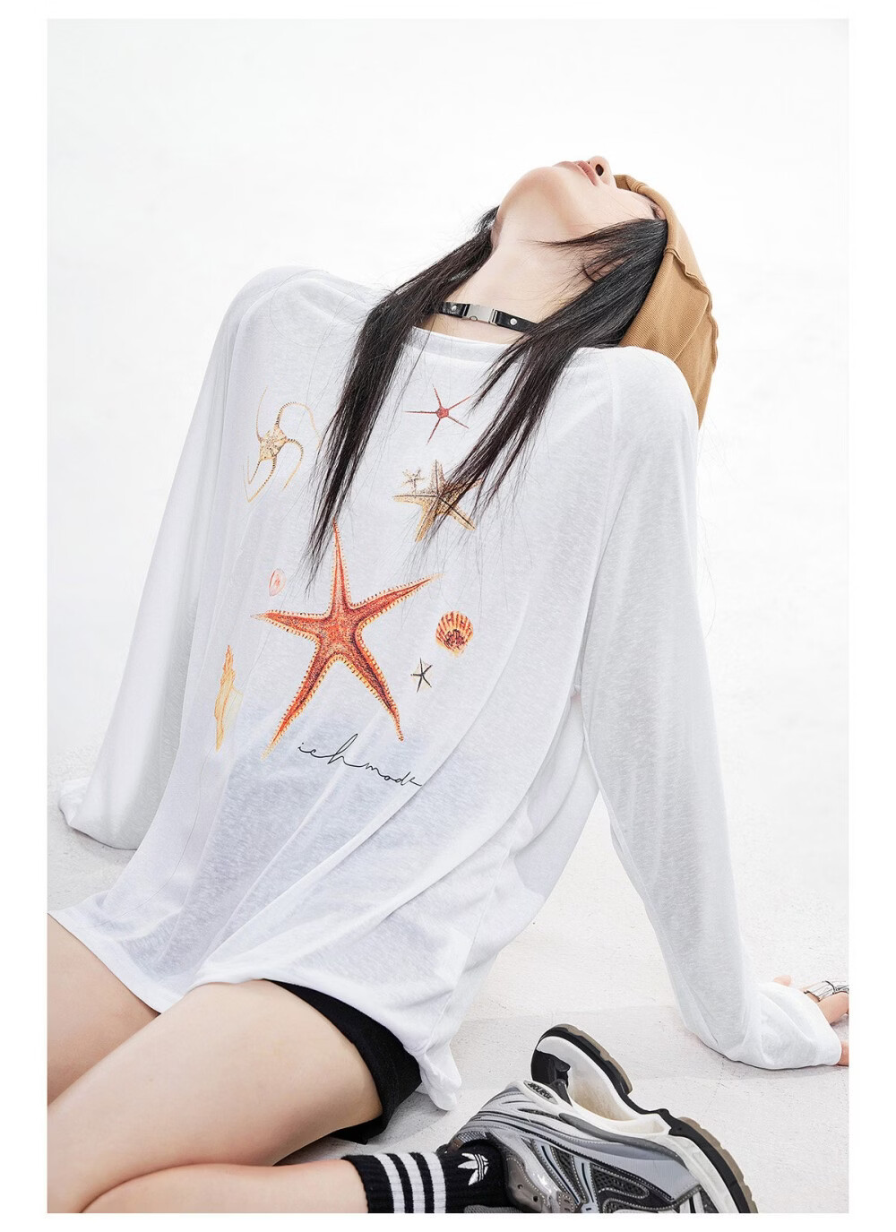 ICH MODE American Style Lightweight Cooling Physical Sunscreen Cover Shirt Women Summer New Loose Long Sleeve T-Shirt White S 35
