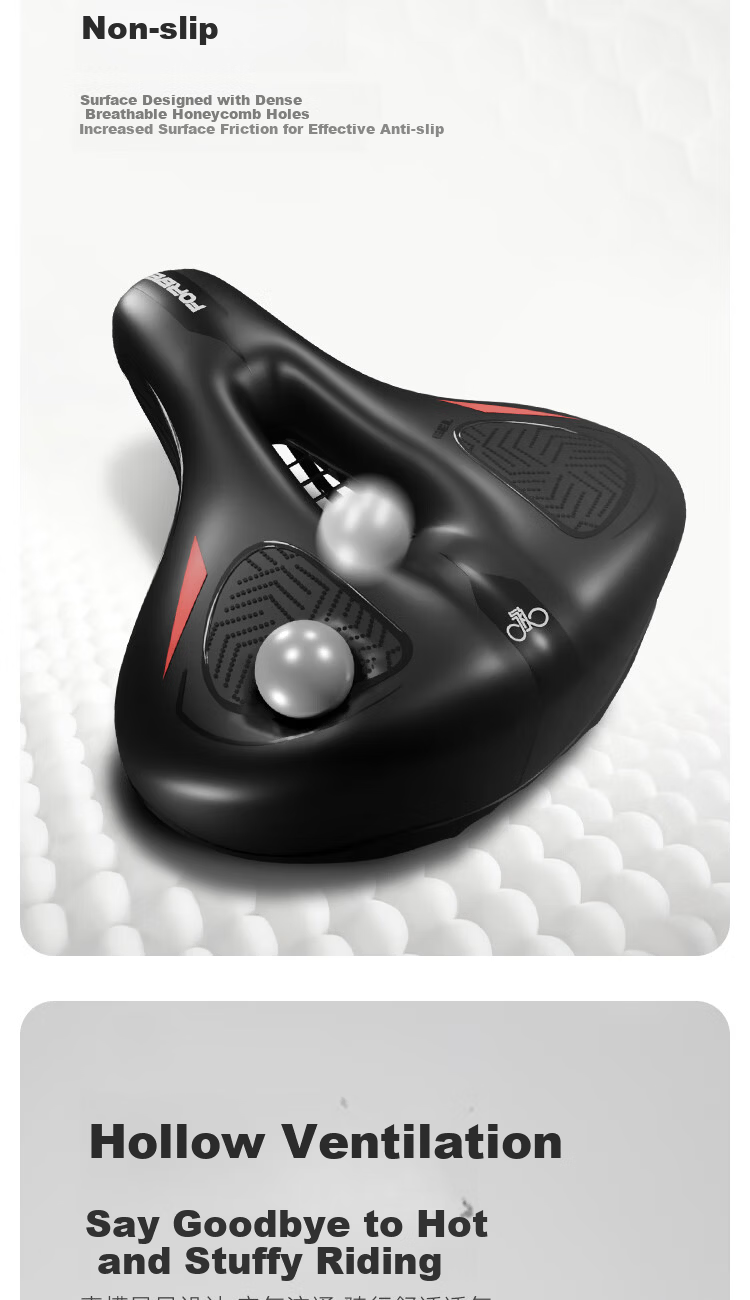 FOREVER Mountain Bike Saddle Ultra-Soft Thickened Universal Comfortable Hollow Breathable Soft Seat Black Blue 4