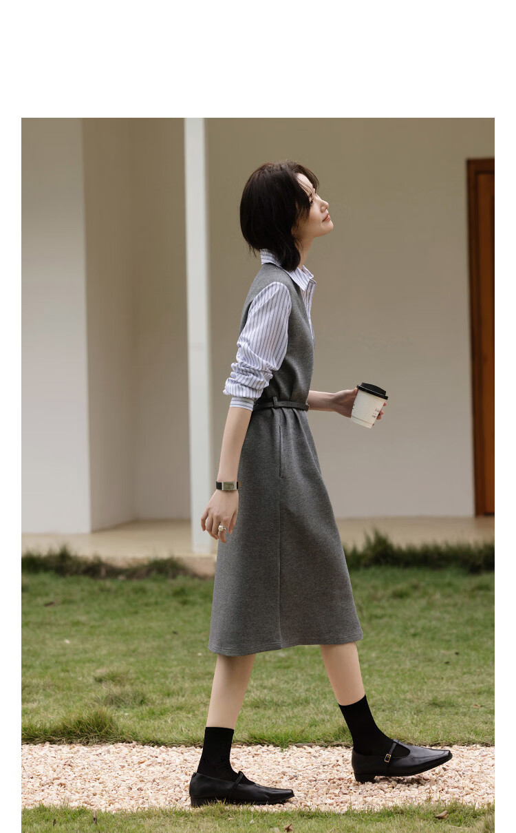 Demana [Cloud Oxygen Cotton Blend] Spring Smart Commuter Two-Piece Style Lapel Loose Mid-Length Women's Dress 11