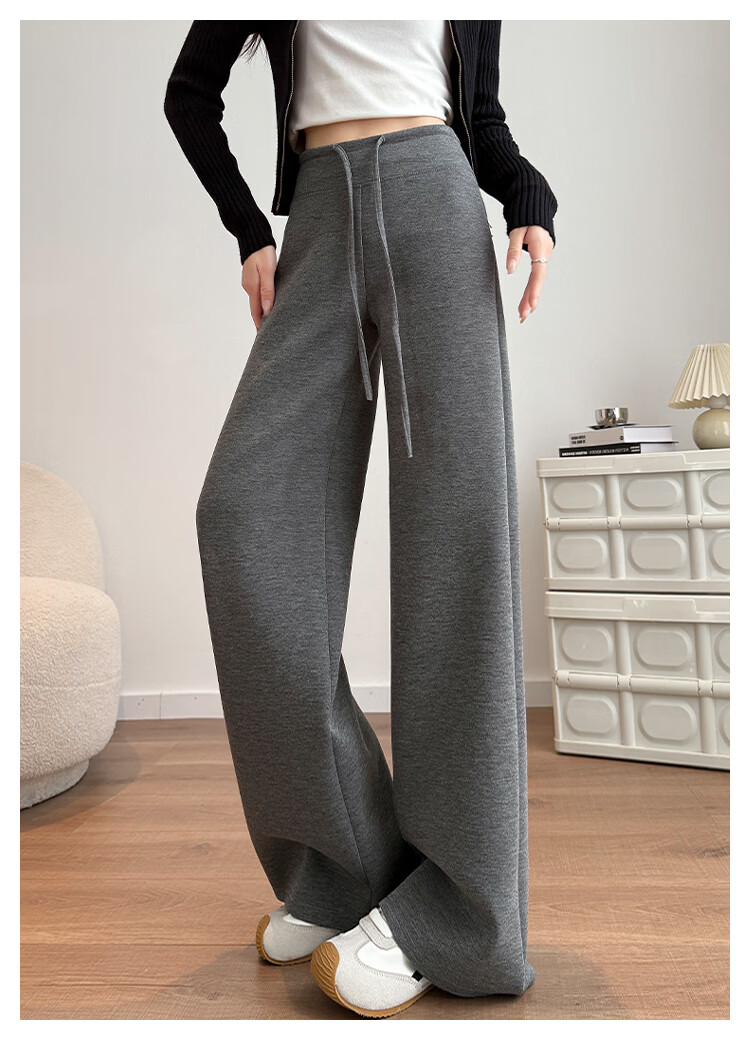 Modal Gray Women's Sweatpants 2026 Spring Summer New High Waist Slim Straight Narrow Casual Wide-Leg Joggers 8