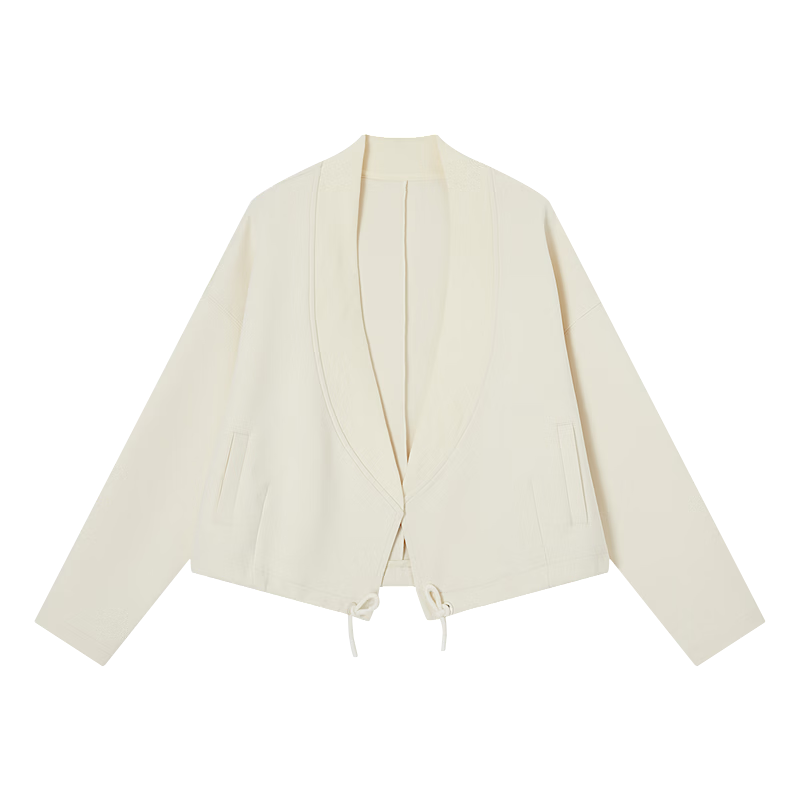 Demana Q-Elastic Air Layer Spring Minimalist Glossy V-Neck Drawstring No-Button Loose Petite Women's Jacket