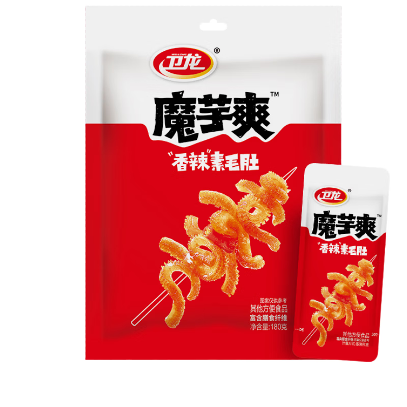卫龙 魔芋爽 香辣素毛肚 180g/袋 辣条 休闲零食 约12小包 露营野餐