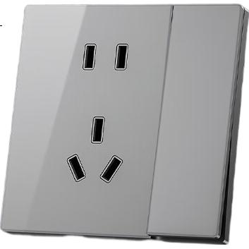 Linptech E3 Pro, розетка с выключателем, 10А, пятигнездовая, встроенная, 86-тип, серая