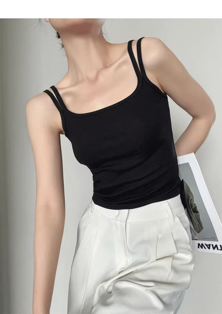 La Chapelle Red Spaghetti Strap Tank Top for Women Summer Outerwear with Built-in Padded Bra, Beautiful Back Inner Wear, Wine Red XL 15