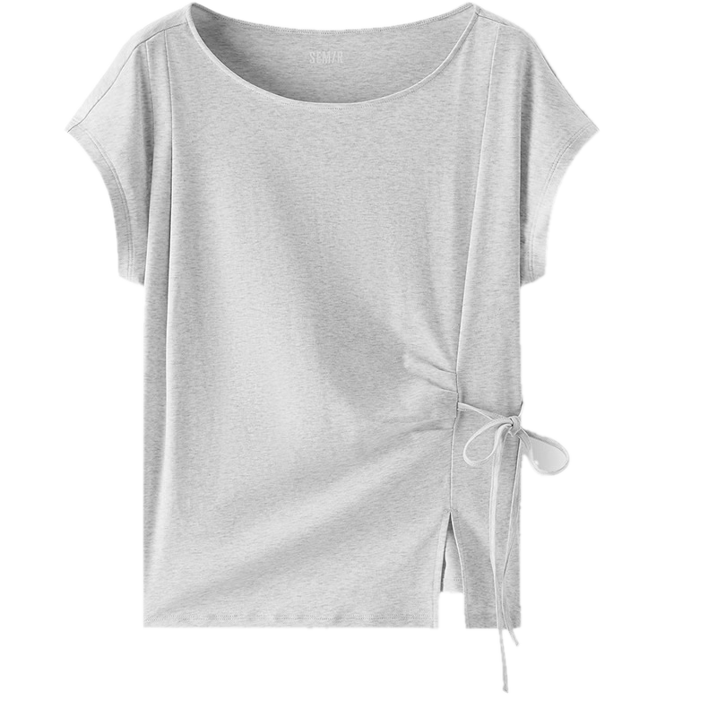 Semir Senrou Women's Summer T-Shirt Off-Shoulder Bow Split Pure Cotton 2026 Gentle Style 109326100010