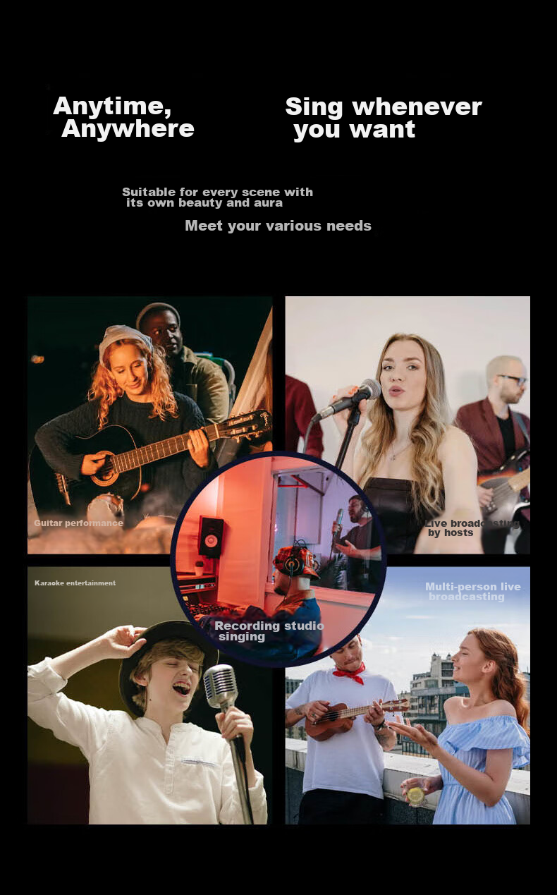 Ickb Mono Sound Card, Live Streaming Dedicated Karaoke Microphone, Compatible with Mobile Phones And Computers, Recording Microphone Equipment Set, for Internet Celebrities, Douyin, Kuaishou, Outdoor Recording, Microphone Sound Card Kit 13
