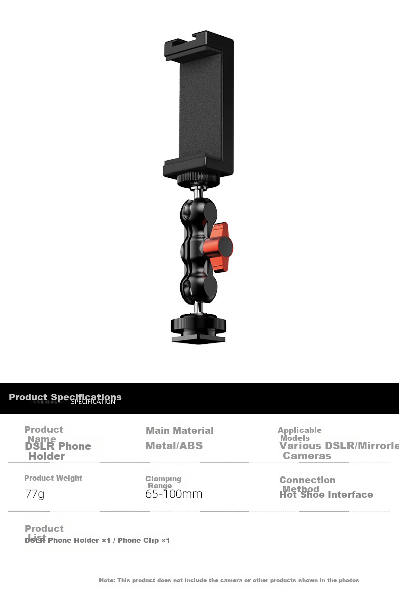 SUREWO Camera and Phone Mount Compatible with Canon Sony Fuji Nikon DSLR Mirrorless Cold Shoe Adapter Photography External Monitor Hot Shoe Phone Clip 10