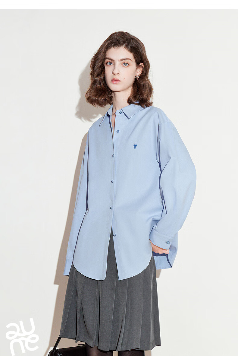 Chuyua Heart Embroidery Shirt Women 2025 Autumn New Simple Versatile Solid Color Pure Cotton Blouse White L 11