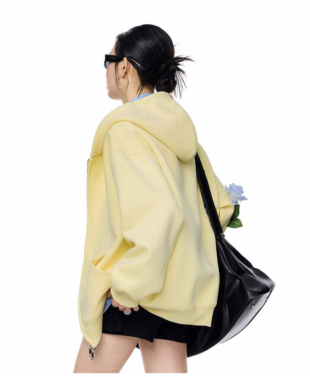 ICH MODE Women's American Style Hoodie Jacket 2026 Spring Autumn New Loose Fit Zip-up Lazy Long Sleeve Top Black S 44