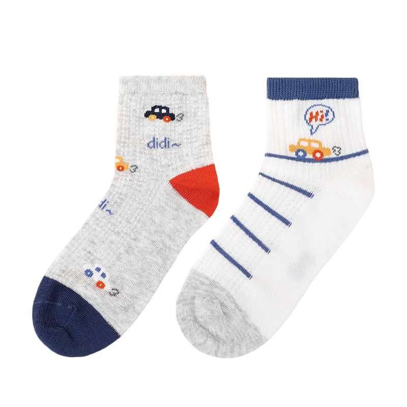 DR·KONG Kids Comfortable Casual Colorful Socks (2 Pairs, Set) Spring Autumn A00B1123 White/Grey