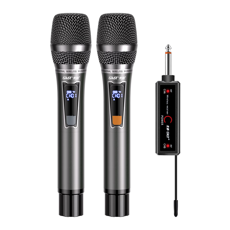 SAST OK-125 Rechargeable Universal Wireless Microphone for Home Karaoke, Stage Hosting, Lectures, Meetings, Compatible with Shan Shui Philips Speakers And Amplifiers, FM Tuning, Dual-Channel Metal Microphone