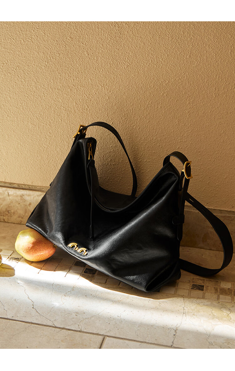 Nalandu [Dong Xuan Same Style] Black Stone Hobo Bag New Cowhide Underarm Shoulder Bag Birthday 38 Goddess Festival Gift 17