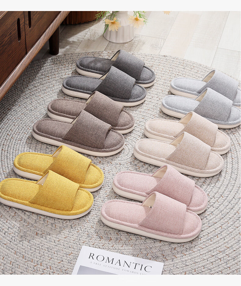 XGGC Cotton Linen Slippers Men Spring Autumn Home EVA Thick Sole Linen Couple Four Seasons Fabric Slippers Women Pink Size 40-41 9