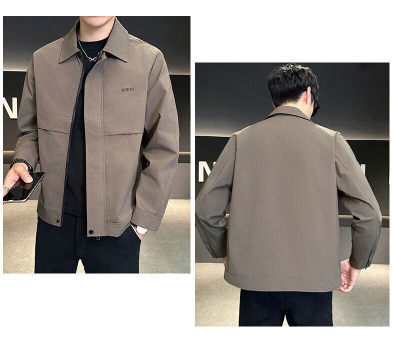 PLAYBOY Men's Spring Autumn Jacket Casual Outdoor Windproof Lapel Coat Black L 15