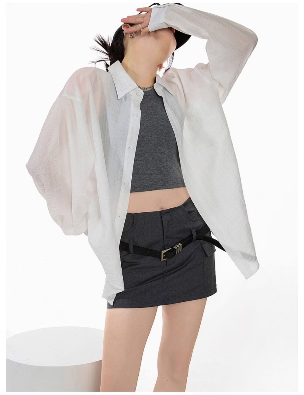 ICH MODE American Style White Shirt Women Summer Loose Physical Sun Protection Shirt Jacket Long Sleeve Top Blue XL 13