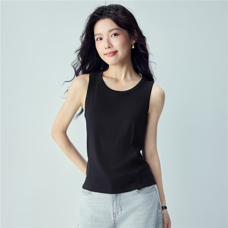 Giordano Women's Sleeveless T-Shirt New Solid Color Ribbed Knit Slim Fit Round Neck Tank Top 13326225