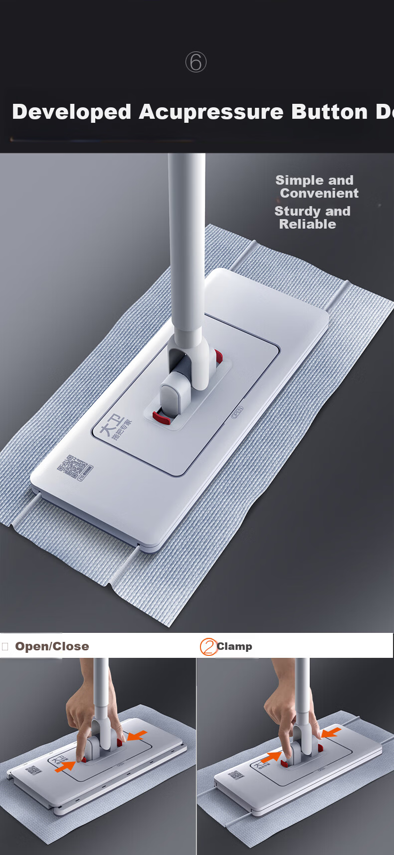 David Mop Facial Towel Mop Household One-Push Clean Hands-Free Washing 2025 Flat Clip Cloth Mop Floor Cleaning Tool 13