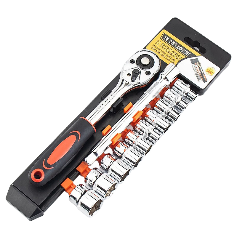 Bingyu BJ-454 12-Piece Socket Quick Ratchet Wrench Set Repair Tool Kit 3/8 Drive 12PC