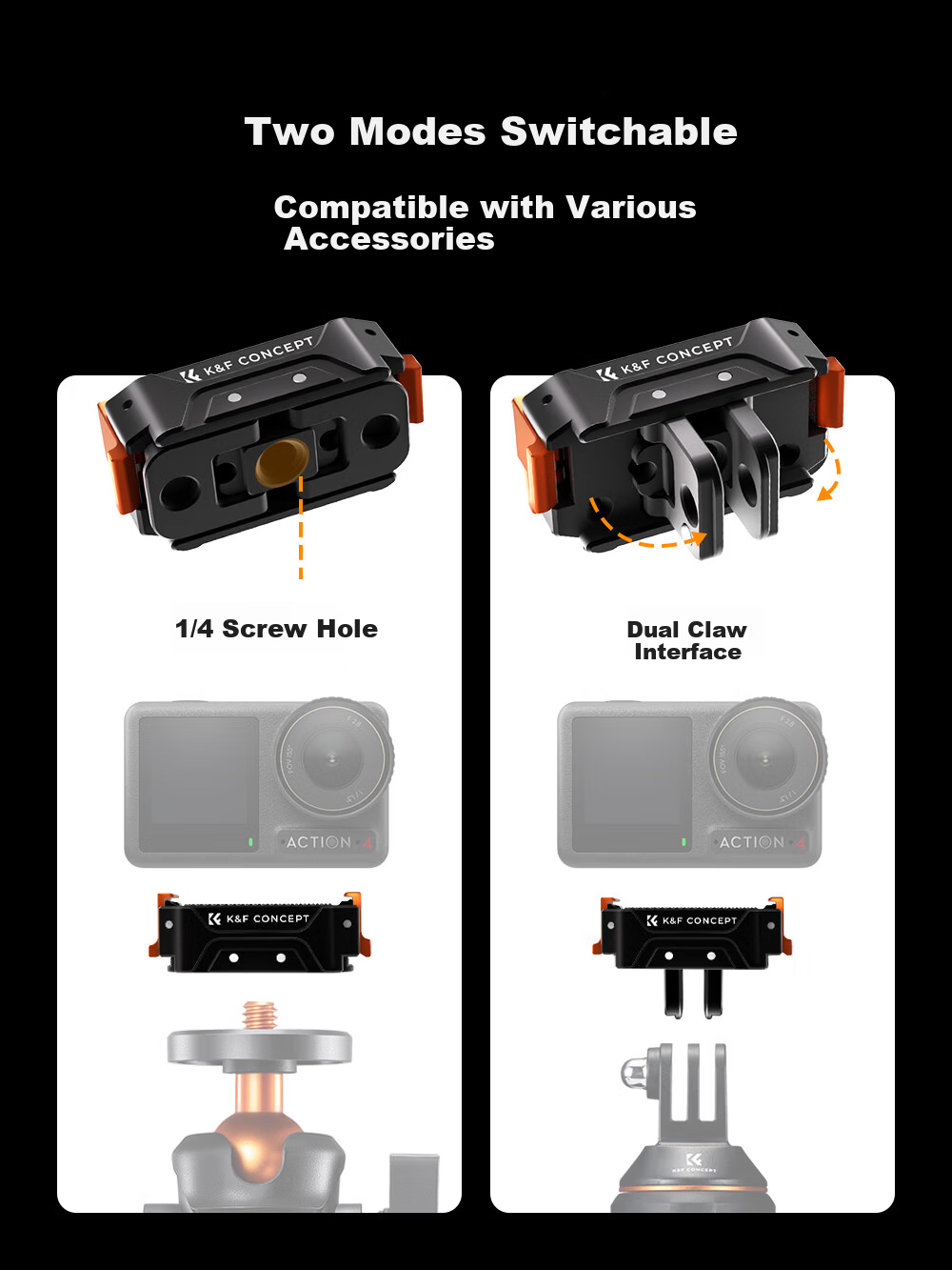 K&F CONCEPT Magnetic Adapter Mount for DJI Action 5 Pro/4/3 Quick Release Tripod Base Accessory for Action4 Camera 6