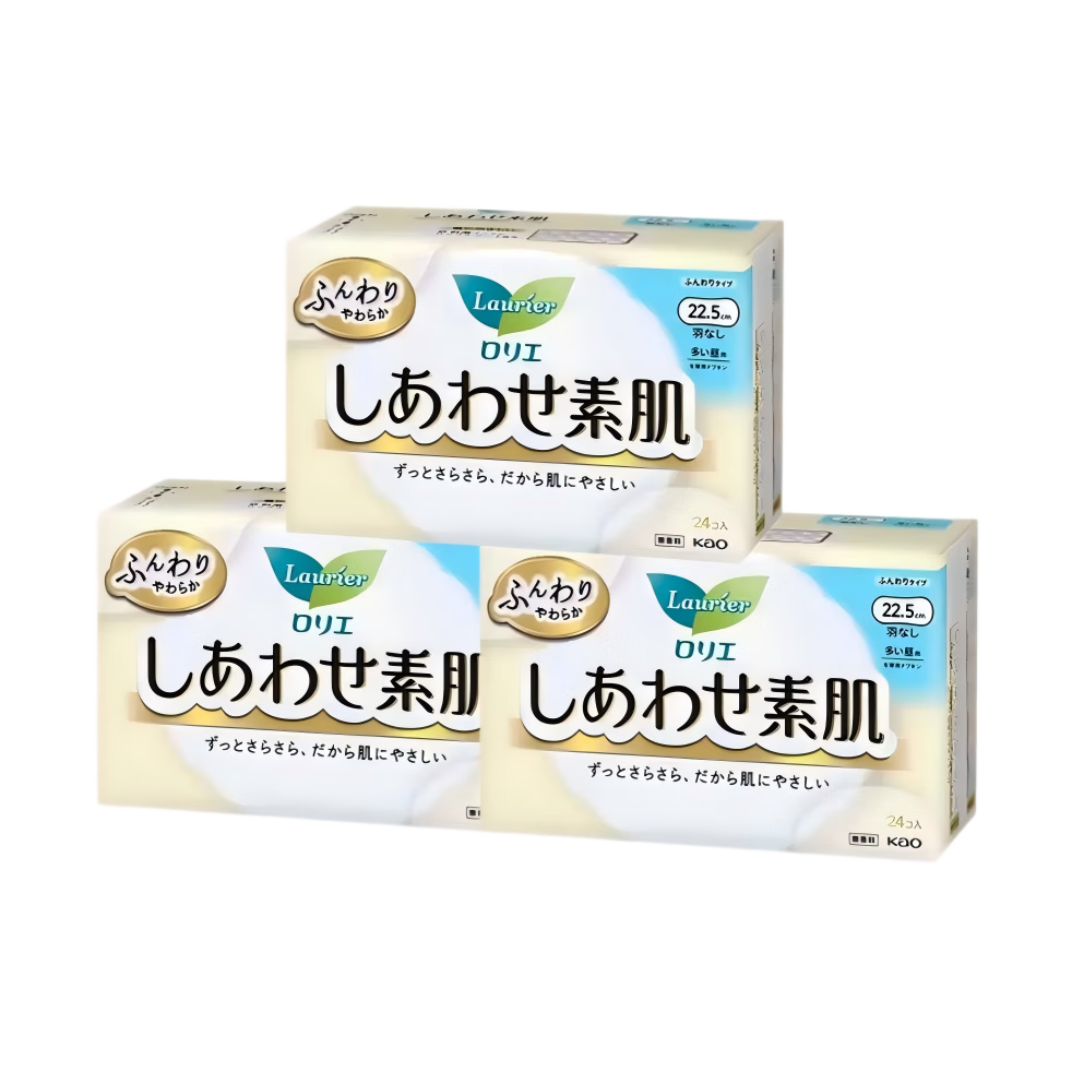 Laurier Kao Japan Imported Sanitary Napkins Day Use Sensitive Skin Thin Breathable F22.5cm 24pcs x 3 Packs 72pcs
