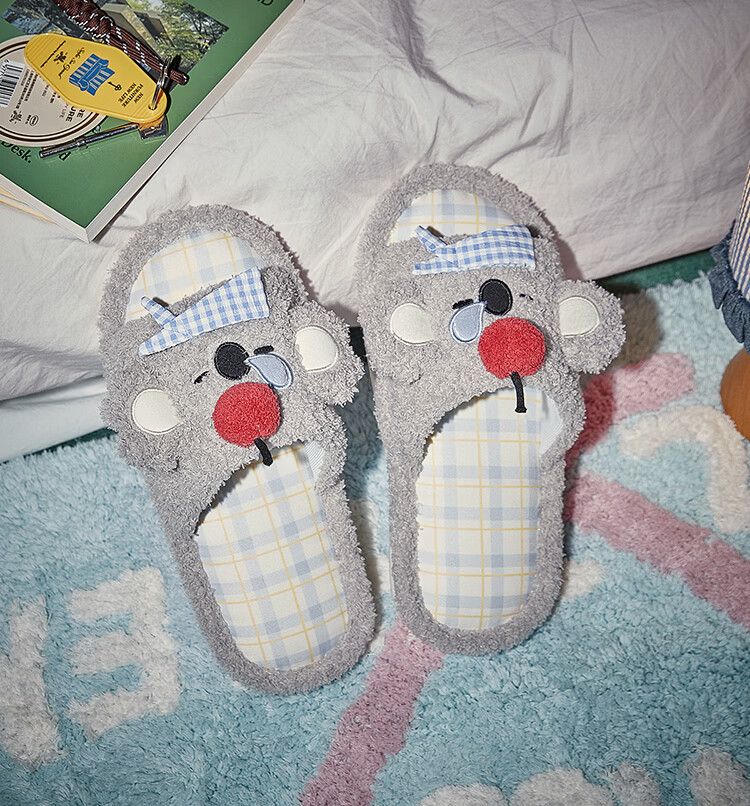 Gukoo Women's Four-Season Original Cute Koala Plaid Flat Home Slippers Vanilla Gray Size 38-39 8