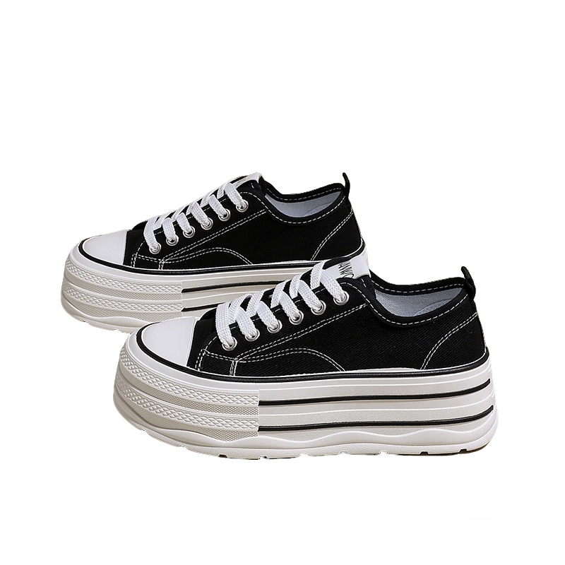 Cartelo Crocodile Women's Canvas Shoes Spring Thick Sole Casual Height Increasing Versatile Sports Sneakers Black 38