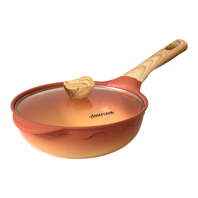 Amercook Vintage Clay Non-Stick Frying Pan Flat Bottom Stir-Fry Pan Egg Pancake Pan for Induction Cooker and Gas Stove