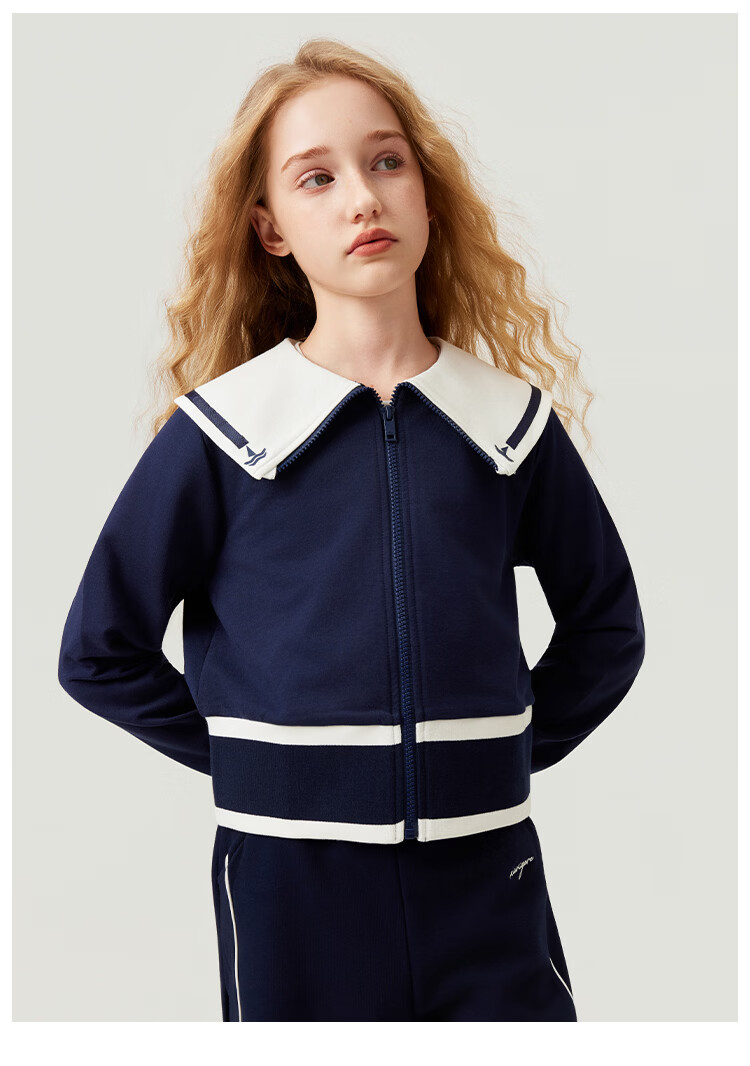 Navigare Girls' Jacket Spring Children's Cardigan Student Sweatshirt Versatile Deep Blue 150 13