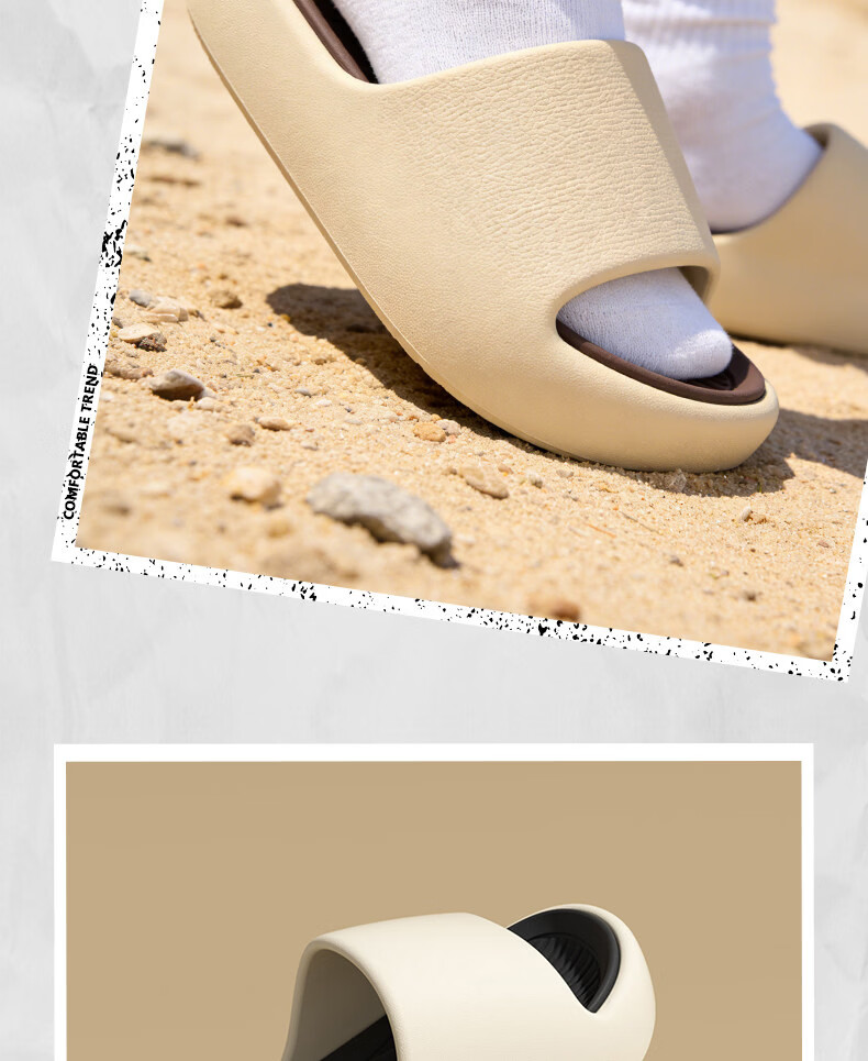 XGGC Men's Indoor Home Fashion Trend Non-Slip EVA Thick Sole Slippers Women Beige Black Size 44-45 2