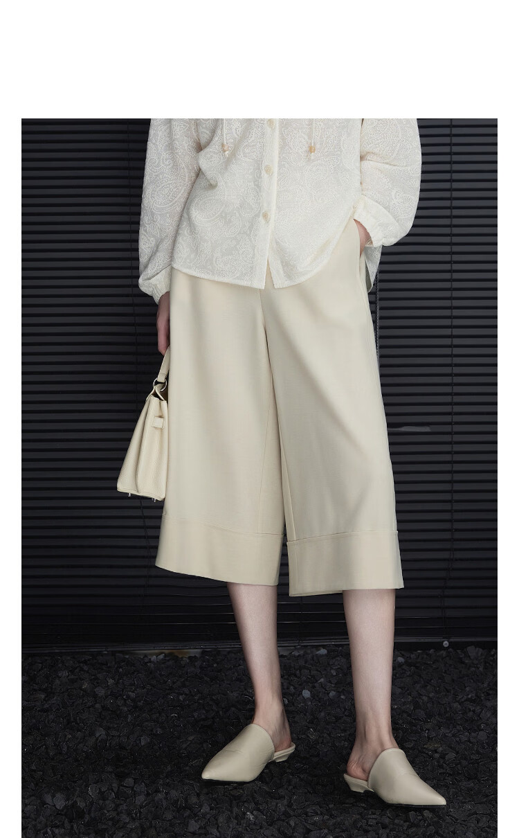 Demana Spring Intellectual Straight-Leg Cropped Pants with Fluffy Wool, Wide Cuffed Slimming Casual Pants for Women, Premium Quality 14