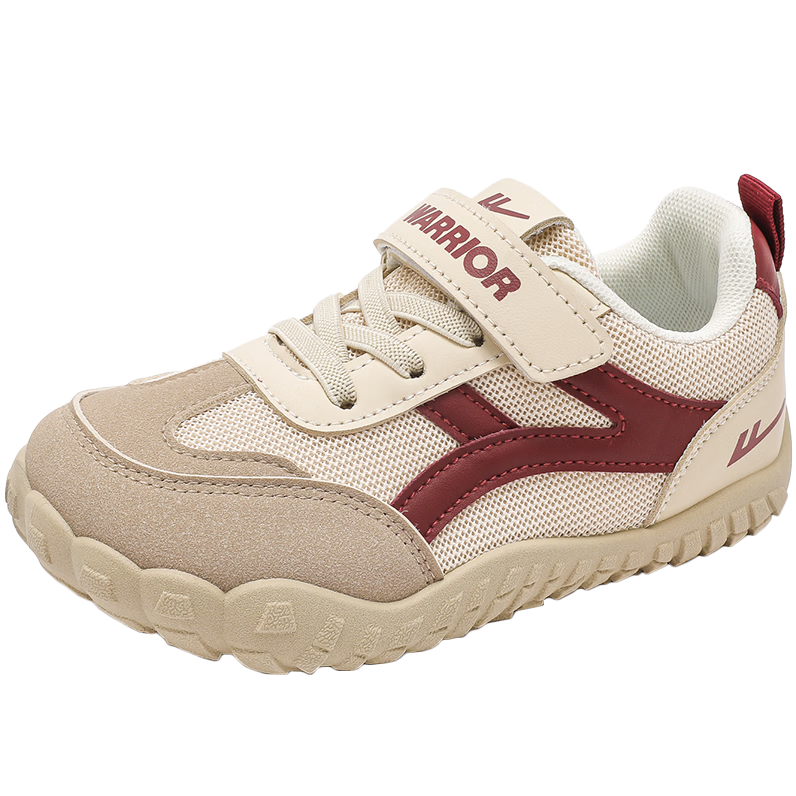 Warrior Kids Sports Shoes Children's Velcro Training Shoes Boys Lightweight Running Shoes WZ-2093 Dark Beige Wine Red Size 32