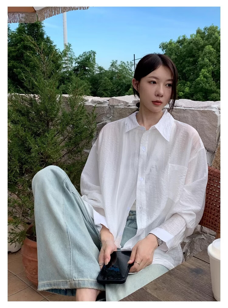 ICH MODE "Island Memory" Summer Physical Sunscreen Shirt Beach Tencel Shirt Cover-up Lightweight Jacket Blue XL 7
