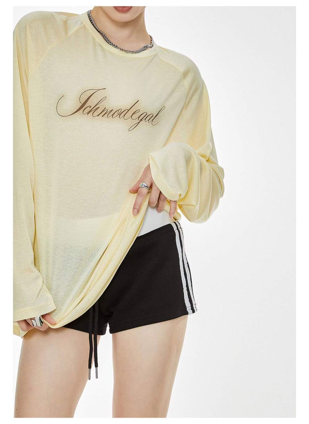 ICH MODE American Style Physical Sunscreen Cooling Loose Long Sleeve T-Shirt Lightweight Lazy Style White S 24