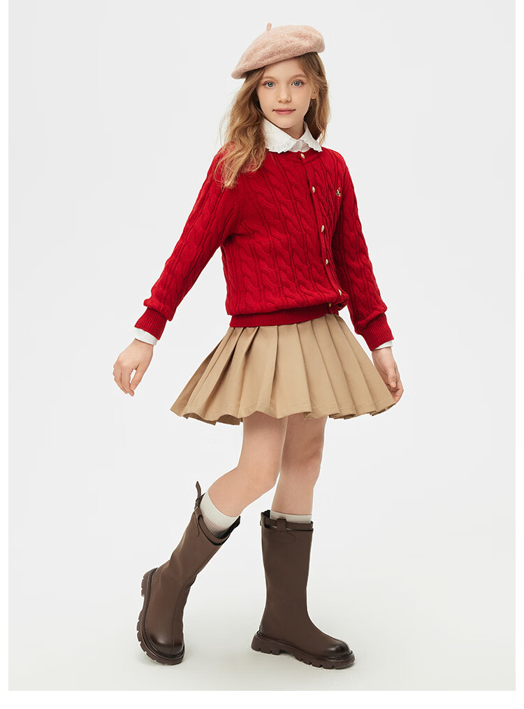 Navigare Girls' Sweater New Spring Children's Cardigan Versatile Twist Knit Deep Blue 130 6