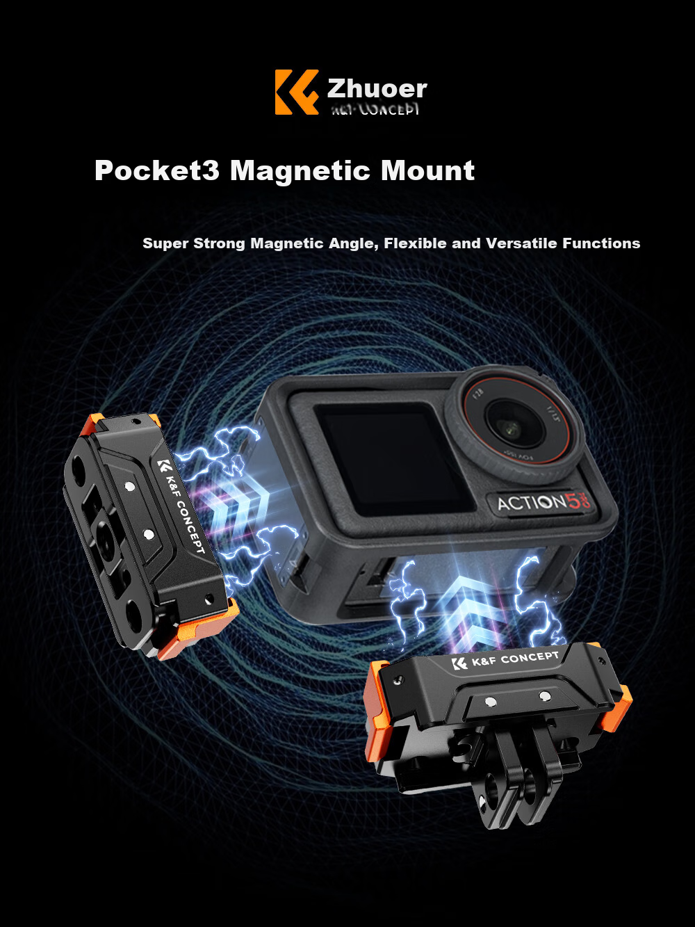 K&F CONCEPT Magnetic Adapter Mount for DJI Action 5 Pro/4/3 Quick Release Tripod Base Accessory for Action4 Camera 1
