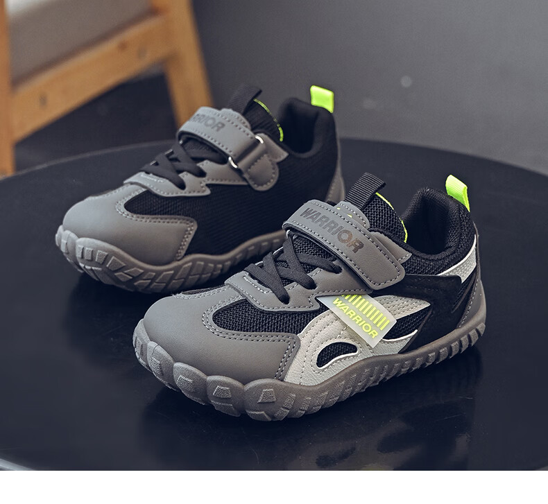Warrior Kids Sports Shoes Boys Casual Training Shoes Girls Lightweight Running Shoes WZ-2106 Black Dark Gray Light Gray Size 32 10