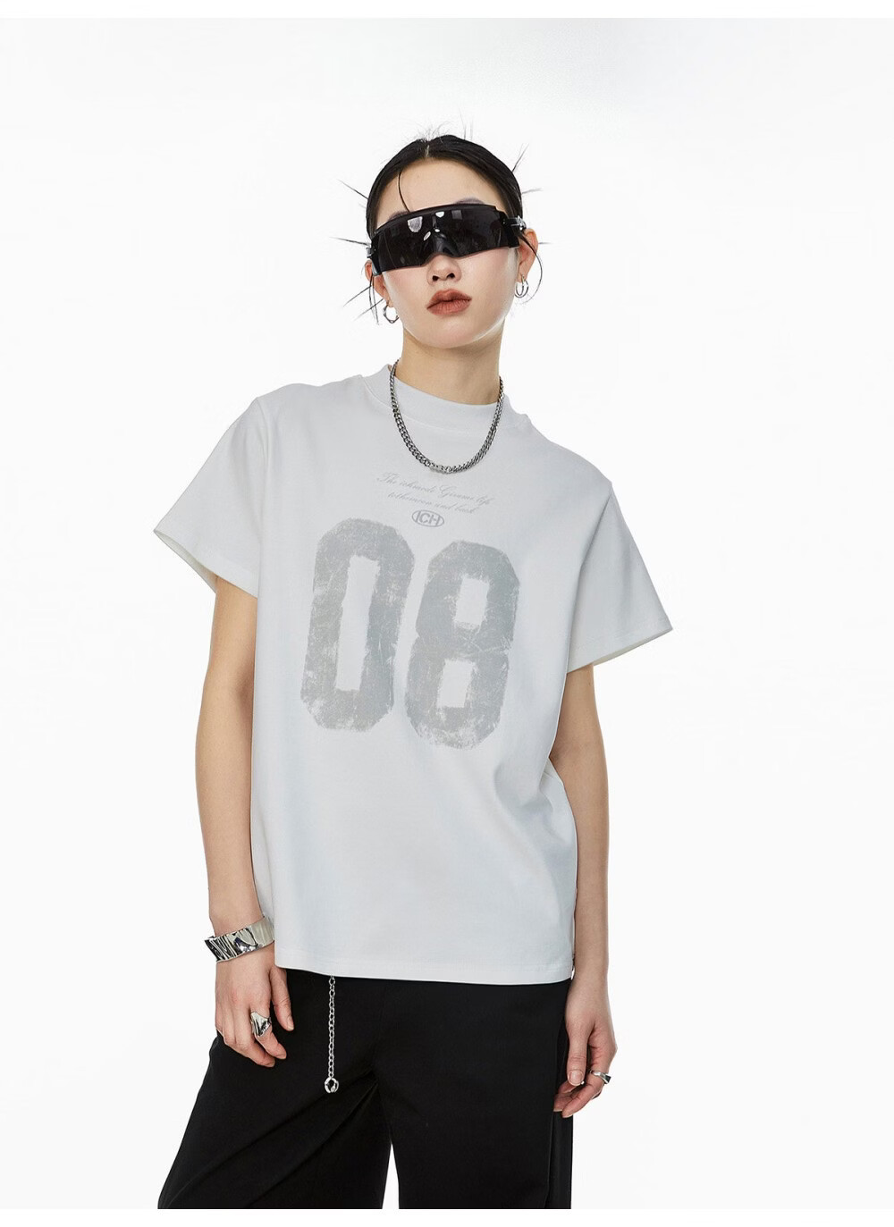 ICH MODE Women's American Slim Fit Shoulder T-Shirt 2026 Summer New Printed Short Sleeve Sports Top White L 13