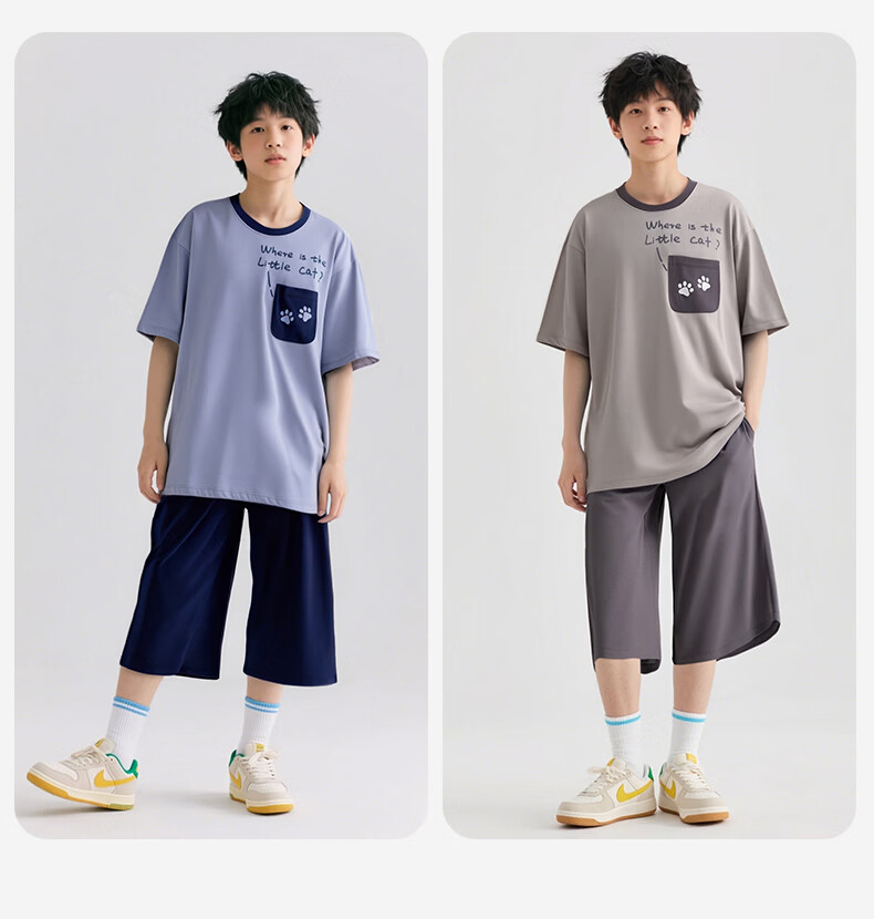 Dingguagua Spring Autumn Pure Cotton Boys' Pajama Set Youth Large Size Thin Long Sleeve Homewear Milk White 160 7